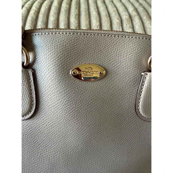 Coach Bicolor Crossgrain Leather Cora Dome Satchel Taupe Cream Handbag - Picture 2 of 13